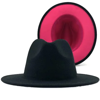 Fedora skrybėlę platus kraštų Džiazo skrybėlės kaubojaus skrybėlę moterų ir vyrų žiemos vyrų bžūp raudona su juodos vilnos melonik skrybėlę didmeninės