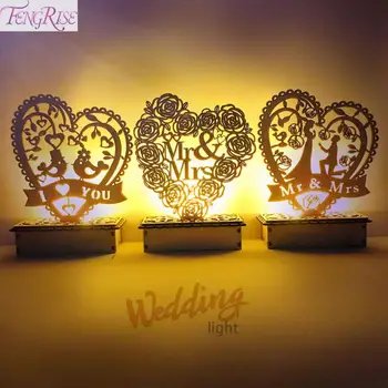 FENGRISE Medinių Vestuvių Papuošalai LED Šviesos Nuotakos Mr&Mrs Vestuvių Apdailos Lentelės Vestuves Apdaila Už Prekes