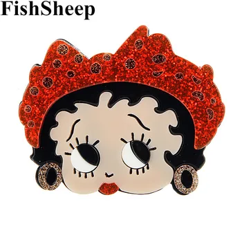 FishSheep Cute Little Girl Blizgučiai Akrilo Sages Moterims Didelis Animacinių Filmų Veido Paveikslas Derva, Ponia, Sagės, Segtukai, Papuošalai, Dovanos