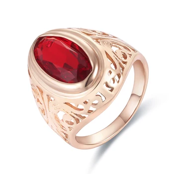 FJ Big Red Akmens Kubinis Cirkonis Žiedai, Moteriški Vyrai 585 Rose Aukso Spalvos Mados Vestuvinį Žiedą, Šaliai, Papuošalai