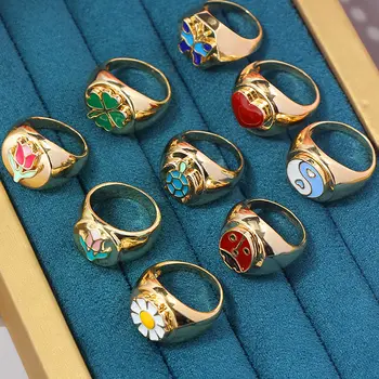 Flatfoosie 2020 Karšto Korėjos Naujo Dizaino Mažas Daisy Metaliniai Žiedai Moterims, Merginoms Aukso Spalvos Drugelis Žiedų, Šaliai, Papuošalai, Dovanos
