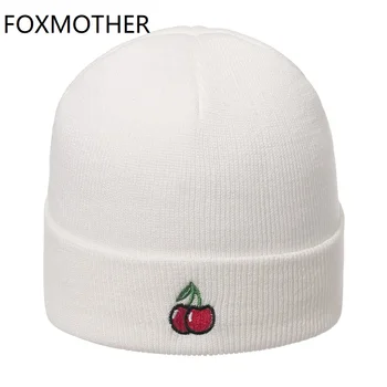 FOXMOTHER Naujas Mados Mielas Juoda Balta Pink Cherry Beanie Skrybėlių Moterų Žiemą Kepurės Lady Beanies