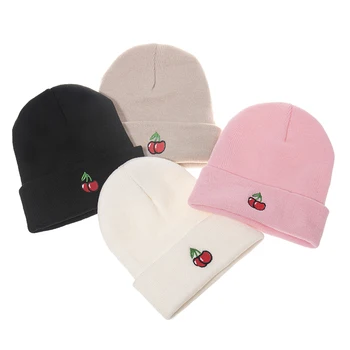 FOXMOTHER Naujas Mados Mielas Juoda Balta Pink Cherry Beanie Skrybėlių Moterų Žiemą Kepurės Lady Beanies