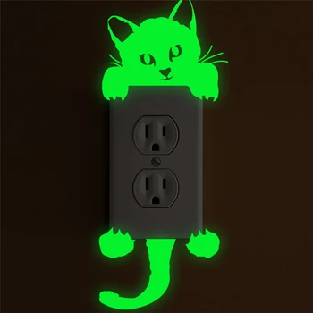 Funny cat jungiklis šviesos lipdukai namų dekoro kambarį animacinių filmų švyti tamsoje gyvūnų liuminescencinės sienos lipdukas 