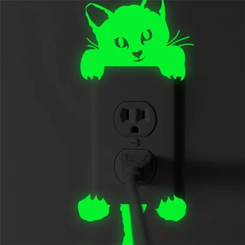 Funny cat jungiklis šviesos lipdukai namų dekoro kambarį animacinių filmų švyti tamsoje gyvūnų liuminescencinės sienos lipdukas 