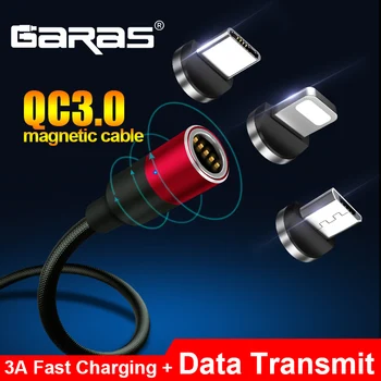 GARAS Magnetinio USB Kabelis Adroid Micro USB&C Tipo 3A Greito Įkrovimo Kroviklis Duomenų Kabelis QC3.0 Greitai Įkrauti Magnetas Įkroviklio Kabelį