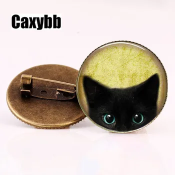 Gaxybb klasikinis stilius Derliaus juoda katė, sagės, segtukai, papuošalai, Stiklo meno, Retro, rankų darbo, aukštos kokybės papuošalai moterims BR27