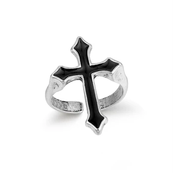 GEOMEE 1PC Vintage Black Didelis Kryžius Atidaryti Žiedas Moterims, Šaliai, Papuošalai, Vyrų Madinga Gotikos Metalo Spalvos Piršto Žiedą Anillo R58-1