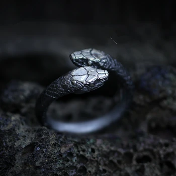 Goth Dviguba Gyvatė Nerūdijančio Plieno Žiedas Gotikos Roplių Papuošalai