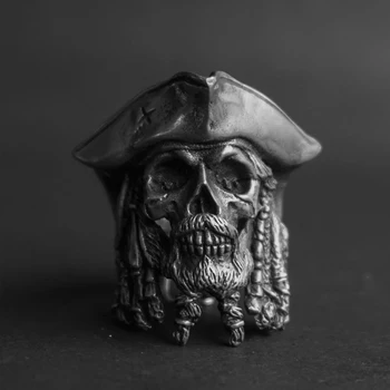 Gothic Black Pearl Kapitonas Mens Dviratininkas Žiedų Derliaus Piratų Kaukolės Nerūdijančio Plieno Žiedai Vyrams Motociklų Punk Rock Papuošalai