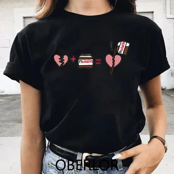 Grafinis Mielas Animacinių filmų Marškinėlius Nutella Kawaii Spausdinti Marškinėliai Moterims 90-ųjų Harajuku Ullzang Mados T-shirt korėjos Stiliaus Viršaus Tees Moteris