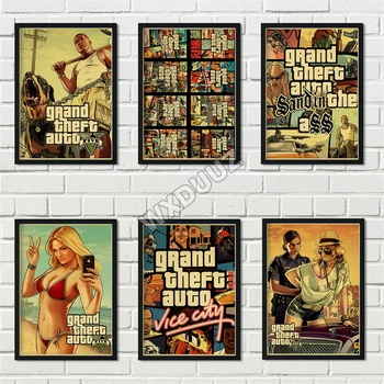 Grand Theft Auto 5 Žaidimo Art Retro Plakato GTA 5 Freskos gyvenimo Vaizdą žaidimų kambarys kokybės Dažymas plakatai, drobė, tapyba M302