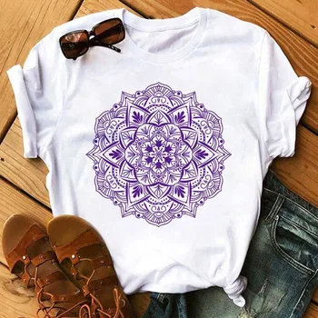 Graži Mandala spausdinti trumpomis rankovėmis Marškinėlius Moterims estetika Grafinis Marškinėlius Moterų Camisetas Verano Mujer