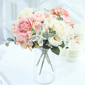 Gražus Hydrangea Rožės Dirbtinės Gėlės Namuose Vestuvių Papuošalai Aukštos Kokybės Rudens Puokštė Putėsiai Bijūnas Netikrą Gėlių