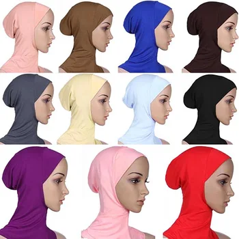 Grožio Musulmonišką Hidžabą Islamo Jersey Turbaną Moterų Black Ninja Underscarf Kepurės Momentinių Galvos Skara Pilnas draudimas Vidinės Dangos skrybėlės