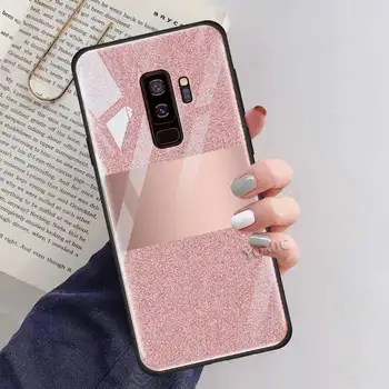Grūdintas Stiklas Case For Samsung Galaxy S20 S21 FE 20 Pastaba Ultra 10 Lite 9 S10 S9 Plus S8 S10e Telefono Dangtelį Aukso Pink Rose Blizgučiai