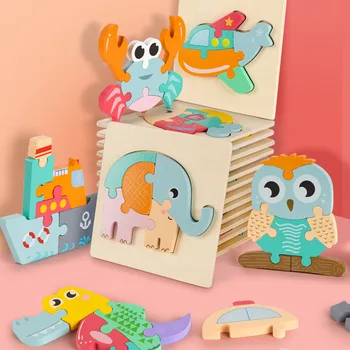 Gyvūnų 3D Medinė Dėlionė Švietimo Žaislai Vaikams Ankstyvo Mokymosi Žaislai Montessori Mediniai Žaislai Vaikams Papasakoti Istoriją Dėlionės