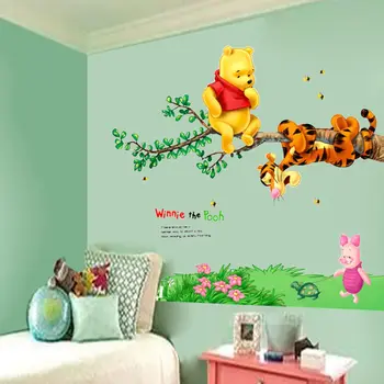 Gyvūnų animacinių filmų Mikė Pūkuotukas medis sienų lipdukai vaikams kambariai berniukai mergaitės namų dekoro sienos lipdukai namų puošybai sienos popieriaus