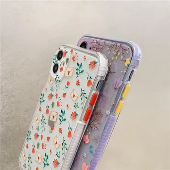 Gėlių Lapų atsparus smūgiams Bamperis Telefono dėklas Skirtas iphone 11 Pro X XS Max XR 7 8plus Skaidri Minkšta Aišku, Gėlių TPU Galinį Dangtelį Atveju