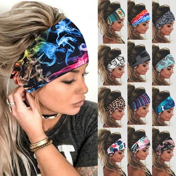 Gėlių Spausdinti Turbaną Headwrap Sporto Elastinga Jogos Hairband Mados Medvilnės Audinio Pločio Moterų Plaukų Aksesuarai