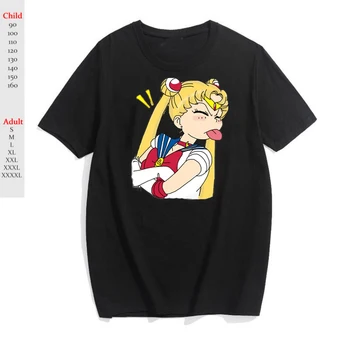 Harajuku Mergina Sailor Moon Marškinėliai Moterims/vaikų Kawaii Animacinių filmų Luna Print T-shirt Ullzang 90s Marškinėlius Moterų korėjos Stiliaus Tee Viršūnės
