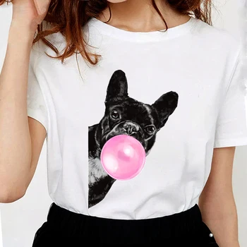 Harajuku Vasaros Moterų marškinėliai kramtomosios Gumos prancūzų Buldogas Spausdinti Estetinės Rūbų, Grafinis tee marškinėlius Femme