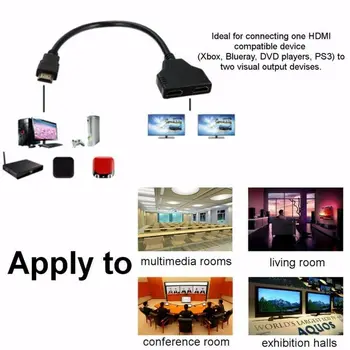 HDMI 1x2 1080P HDMI į HDMI 1-Vyras, 2-Moteris 1 2 Iš Skirstytuvo Kabelio Adapteris Keitiklis Projektorius HD TV