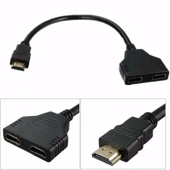 HDMI 1x2 1080P HDMI į HDMI 1-Vyras, 2-Moteris 1 2 Iš Skirstytuvo Kabelio Adapteris Keitiklis Projektorius HD TV