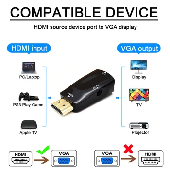 HDMI į VGA Kabelis Konverteris HDMI Male VGA Famale Konverteris Adapteris, 3,5 mm Jack Audio HD 1080P PC Laptop Tablet