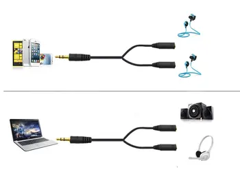 Headphone Splitter, 3.5 mm ilginamasis Kabelis Audio Stereo Y Splitter (Hi-Fi Garso), 3.5 mm Male 2 Uostų 3.5 mm Female spliter