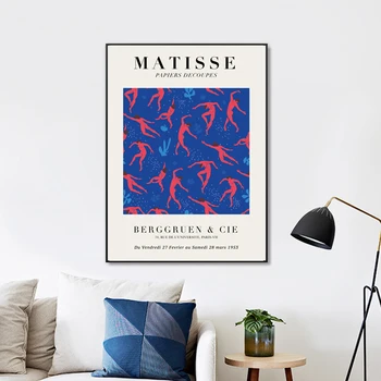 Henri Matisse Abstraktaus Meno Tapybos Spaudinių Raudona Mėlyna Išpjovos Koliažas Duomenys Iliustracijų, Plakatų Drobė Paveikslų Galerijos Sienos Meno Dekoro