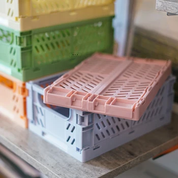HeyMamba Vientisa Spalva Namų Išardomas Plastikinis Trukdo Crate Box Sulankstomas Vienas Namuose Darbalaukio Sandėlis, Sandėliavimo Krepšiai