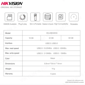 Hikvision HikStorage USB Flash Drive 8GB 16GB 32GB 64GB Mini Pen Ratai USB2.0 USB3.0 Pendrive Memory Stick Saugojimo #M200S
