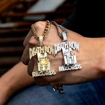 Hip-Hop Stiliaus Cirkonis Inkrustacijos Bling Lediniame Iš Death Row Pakabučiai, Karoliai Vyrams Rock, Punk Papuošalai