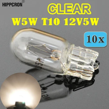 Hippcron (10 Vnt/Daug) Aišku, 194 501 T10 W5W Baltas Stiklas 12V 5W W2.1x9.5d atskiros Gijos Automobilių Lemputės Auto Lempos