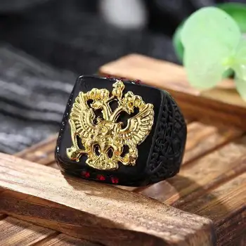 HNSP rusijos Herbas Erelis Juodojo Aukso Žiedas Vyrams Vyrų papuošalai Naujas