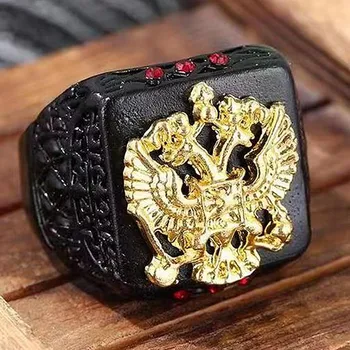 HNSP rusijos Herbas Erelis Juodojo Aukso Žiedas Vyrams Vyrų papuošalai Naujas