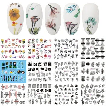 HNUIX 12 Dizaino Nagų Lipdukai Nustatyti Mišrių Gėlių, Geometrinių Seksuali Mergina, Nagų Dailės Vandens Perdavimo Lipdukai Tatuiruotės Slankmačiai Manikiūro