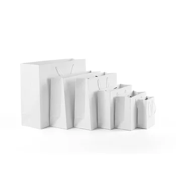 Horizontali Versija Baltos spalvos Kraft Popieriaus Krepšys su Rankenomis Vestuves Dovanų Maišeliai 