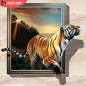 HUACAN Visiškai Gręžimo Aikštėje Diamond Tapybos 5d Tigras Apdailos Namų Apvalus Deimantas Siuvinėjimo Gyvūnų Diamond Mozaika