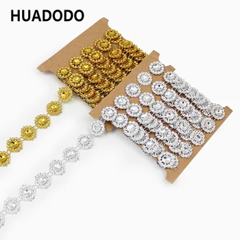 HUADODO 2yards 15mm Auksas, Sidabras Gėlių Diamond Bling Kristalų Juostelės Wrap Apdaila 