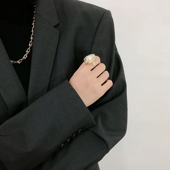 HUANZHI 2020 m. Naujas Didelis Baroko Perlų Perdėti Paprasta Netaisyklingos Geometrijos Atidarymo Metaliniai Žiedai Moterų, Mergaičių Papuošalai