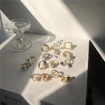 HUANZHI 2020 m. Naujas Didelis Baroko Perlų Perdėti Paprasta Netaisyklingos Geometrijos Atidarymo Metaliniai Žiedai Moterų, Mergaičių Papuošalai