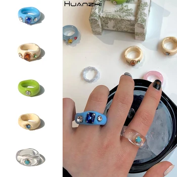 HUANZHI 2020 Naujos Mados korėjos Skaidrios Dervos Akrilo Kristalų Netaisyklingos Geometrijos Paprasta Žiedus Moterų, Mergaičių Papuošalai