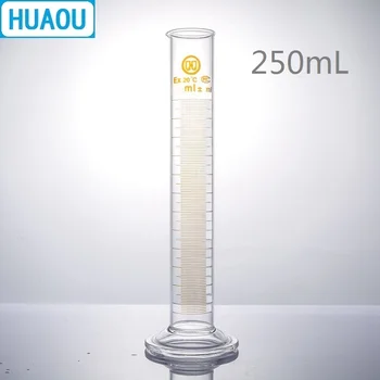 HUAOU 250mL Matavimo Cilindras su Piltuvėliu ir Baigimo su Stiklo Apvalaus Pagrindo Laboratorijos Chemijos Įranga