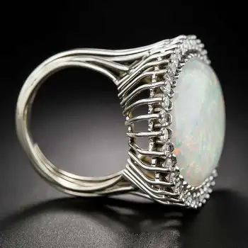 Huitan Naujas Stilingas Simulatd Opalas Akmuo Kokteilis Moterų Žiedai Prabanga Jubiliejų Dovana Žiedus Žmona Prabangių Gėlių Midi Žiedas