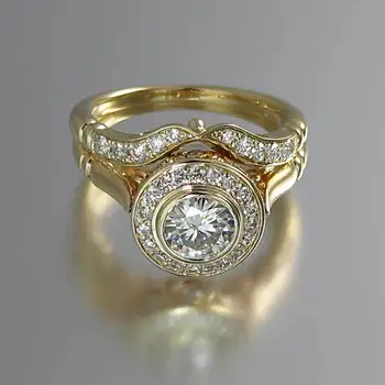 Huitan Prabanga 2VNT Vestuvinį Žiedą, Moterims, Puikus CZ Šakės Nustatymas Vestuvinis Žiedas bižuterijos Didmeninė Nuotakos Rinkinys