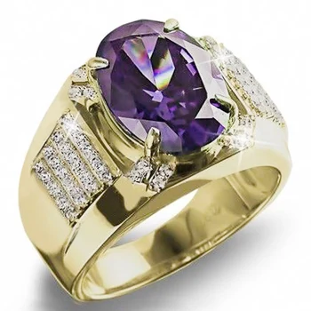 Huitan Prabangių Vestuvių Žiedas su Solitaire Didelis Purpurinis Ovalo formos Akmuo Moterims Aukso Spalvos Sužadėtuvių Vakarėlį Žiedas Vintage Papuošalai Naujas