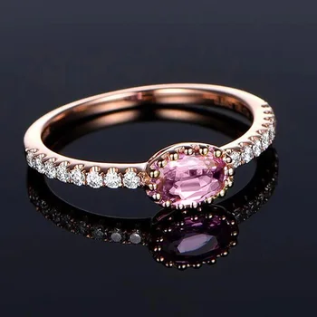 Huitan Subtilus Sužadėtuvių Žiedas Moterims Rose Aukso Spalvos, su Rožinės spalvos Ovalo formos Akmuo Paprastas Dizainas Apakinti CZ Mados Žiedai, Papuošalai