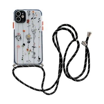 INS Gyvūnų, Paukščių, Gėlės Lapai Aišku, Silicio Telefono dėklas Skirtas iPhone 11 Pro Max XS XR SE 2020 7 8 Plus X Minkštas Galinį Dangtelį Su Virve